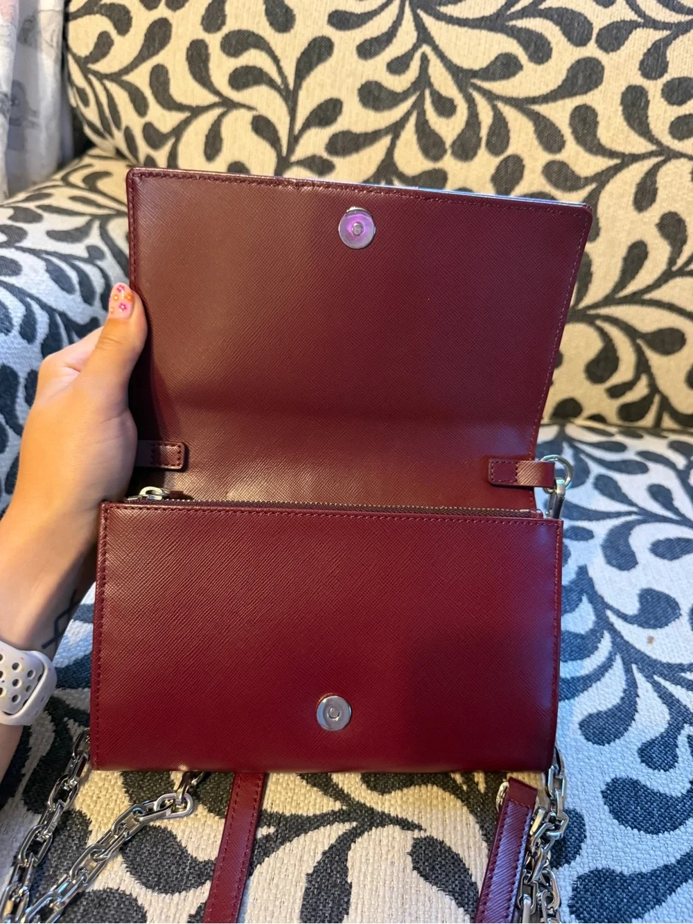 Tory Burch Burgundy Leather Crossbody with Orange Stripe